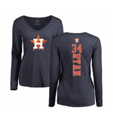 MLB Women's Nike Houston Astros #34 Nolan Ryan Navy Blue Backer Long Sleeve T-Shirt