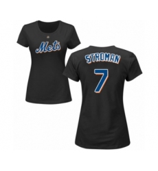 Baseball Women's New York Mets #7 Marcus Stroman Black Name & Number T-Shirt