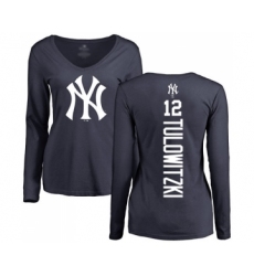Baseball Women's New York Yankees #12 Troy Tulowitzki Navy Blue Backer Long Sleeve T-Shirt