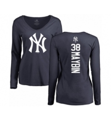Baseball Women's New York Yankees #38 Cameron Maybin Navy Blue Backer Long Sleeve T-Shirt