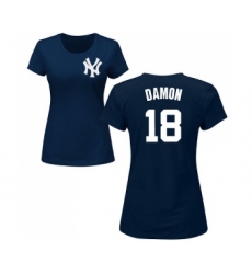 MLB Women's Nike New York Yankees #18 Johnny Damon Navy Blue Name & Number T-Shirt