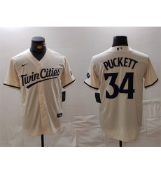 Men's Minnesota Twins #34 Kirby Puckett Cream Cool Base Stitched Baseball Jersey