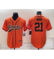 Men's Cleveland Browns #21 Denzel Ward Orange Stitched Cool Base Nike Baseball Jersey