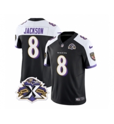 Men's Nike Baltimore Ravens #8 Lamar Jackson Black White 2023 F.U.S.E Throwback Vapor Limited Stitched Jersey