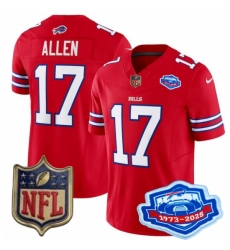 Men's Buffalo Bills 17 Josh Allen Red 2025 F U S E Farewell Season Gold Shield Patch Stitched Football Jersey