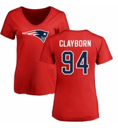 NFL Women's Nike New England Patriots #94 Adrian Clayborn Red Name & Number Logo Slim Fit T-Shirt