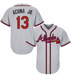 Youth Majestic Atlanta Braves #13 Ronald Acuna Jr. Authentic Grey Road Cool Base MLB Jersey