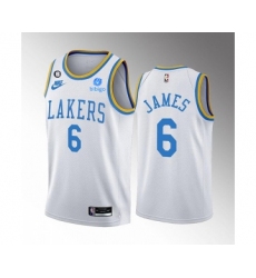 Men's Los Angeles Lakers #6 LeBron James 2022-23 White Classic Edition No.6 Patch Stitched Basketball Jersey