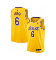 Men's Los Angeles Lakers #6 LeBron James Yellow No.6 Patch Stitched Basketball Jersey