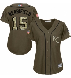Women's Majestic Kansas City Royals #15 Whit Merrifield Authentic Green Salute to Service MLB Jersey