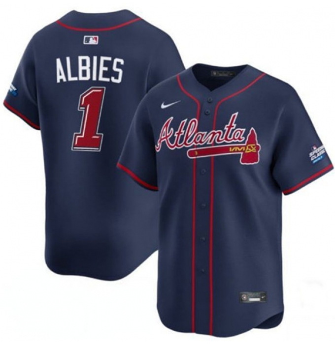 Men's Atlanta Braves #1 Ozzie Albies Navy 2025 Speedway Classic Alternate Limited Stitched Baseball Jersey