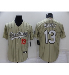 Men's Los Angeles Dodgers #13 Max Muncy Cream Pinstripe Stitched MLB Cool Base Nike Jersey