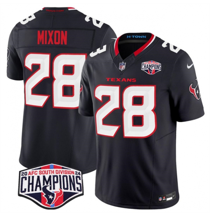 Men's Houston Texans #28 Joe Mixon Navy F.U.S.E. 2024 AFC South Division Champions Vapor Limited Stitched Football Jersey