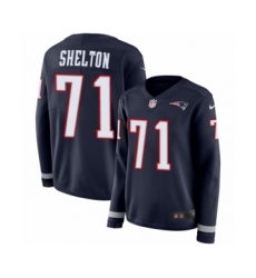 Women's Nike New England Patriots #71 Danny Shelton Limited Navy Blue Therma Long Sleeve NFL Jersey