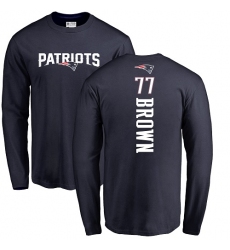 NFL Nike New England Patriots #77 Trent Brown Navy Blue Backer Long Sleeve T-Shirt