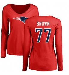 NFL Women's Nike New England Patriots #77 Trent Brown Red Name & Number Logo Slim Fit Long Sleeve T-Shirt