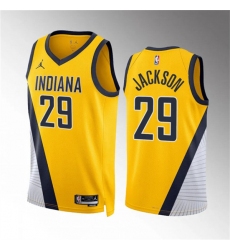 Men's Indiana Pacers #29 Quenton Jackson Yelllow Statement Edition Stitched Basketball Jersey