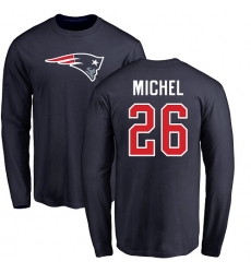 NFL Nike New England Patriots #26 Sony Michel Navy Blue Name & Number Logo Long Sleeve T-Shirt