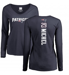 NFL Women's Nike New England Patriots #29 Sony Michel Navy Blue Backer Slim Fit Long Sleeve T-Shirt