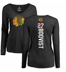 NHL Women's Adidas Chicago Blackhawks #27 Adam Boqvist Black Backer Long Sleeve T-Shirt