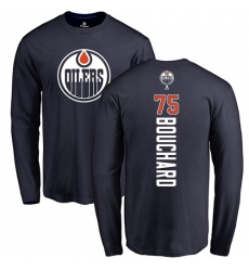 NHL Adidas Edmonton Oilers #75 Evan Bouchard Navy Blue Backer Long Sleeve T-Shirt