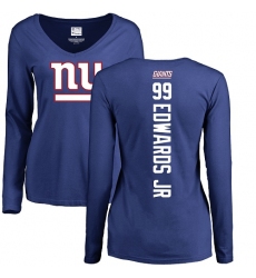 NFL Women's Nike New York Giants #99 Mario Edwards Jr Royal Blue Backer Long Sleeve T-Shirtt