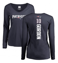 NFL Women's Nike New England Patriots #10 Josh Gordon Navy Blue Backer Slim Fit Long Sleeve T-Shirt