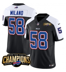 Men's Buffalo Bills #58 Matt Milano Black White 2023 F.U.S.E. AFC East Champions With 4-star C Football Stitched Jersey