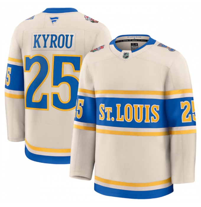 Men's St. Louis Blues #25 Jordan Kyrou Cream 2024-25 Winter Classic Stitched Hockey Jersey