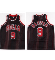 Men's Chicago Bulls #9 Ron Harper Black Pinstriped Jersey