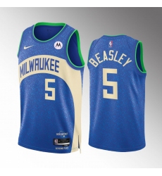 Men's Milwaukee Bucks #5 Malik Beasley Blue 2023-24 City Edition Stitched Basketball Jersey