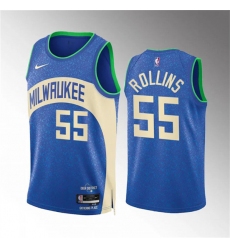 Men's Milwaukee Bucks #55 Ryan Rollins 2023-24 Blue City Edition Stitched Basketball Jersey