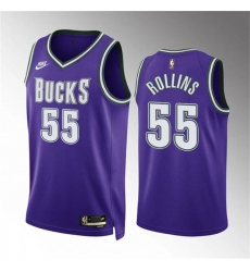 Men's Milwaukee Bucks #55 Ryan Rollins Purple Classic Edition Stitched Basketball Jersey