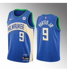 Men's Milwaukee Bucks #9 Bobby Portis Blue 2023-24 City Edition Stitched Basketball Jersey