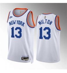 Men's New Yok Knicks #13 Shake Milton White 2021-22 City Edition Stitched Basketball Jersey