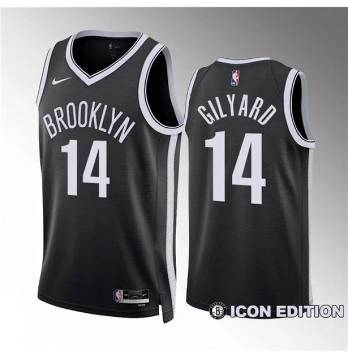 Men's Brooklyn Nets #14 Jacob Gilyard Black Draft Icon Edition Stitched Basketball Jersey