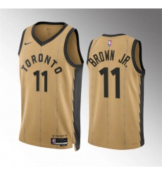 Men's Toronto Raptors #11 Bruce Brown Jr Gold 2023-24 City Edition Stitched Basketball Jersey