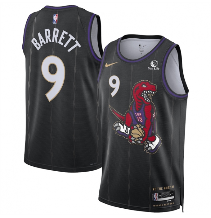 Men's Toronto Raptors #9 RJ Barrett Black 2024-25 City Edition Stitched Basketball Jersey