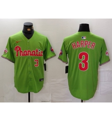 Men's Philadelphia Phillies #3 Bryce Harper Number Green With Stitched Cool Base Nike Jersey