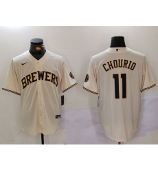 Milwaukee Brewers #11 Jackson Chourio Cream Stitched Cool Base Nike Jersey