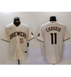 Milwaukee Brewers #11 Jackson Chourio Cream Stitched Cool Base Nike Jerseys