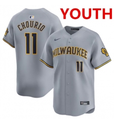 Youth Milwaukee Brewers #11 Jackson Chourio Grey 2024 Away Limited Stitched Baseball Jersey