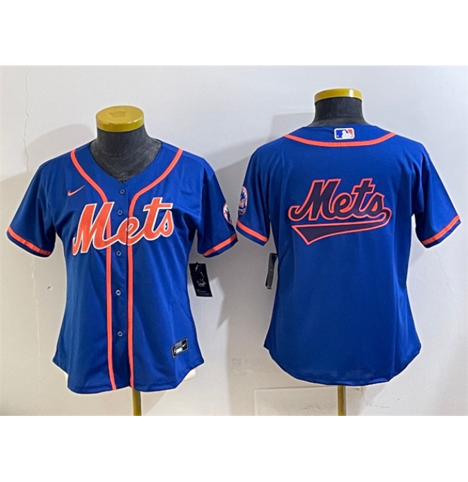 Women's New York Mets Team Big Logo Royal Cool Base Stitched Baseball Jersey(Run Small)