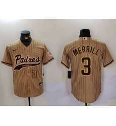 Men's San Diego Padres #3 Jackson Merrill Tan 2023 Cool Base Stitched Jerseys