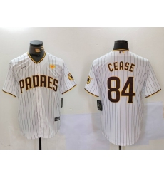 Men's San Diego Padres #84 Dylan Cease White Team Logo With PS Stitched Cool Base Nike Jersey