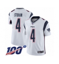 Men's New England Patriots #4 Jarrett Stidham White Vapor Untouchable Limited Player 100th Season Football Jersey