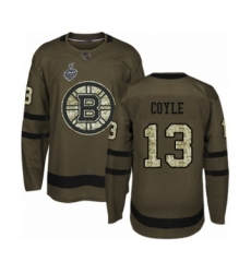 Men's Boston Bruins #13 Charlie Coyle Authentic Green Salute to Service 2019 Stanley Cup Final Bound Hockey Jersey