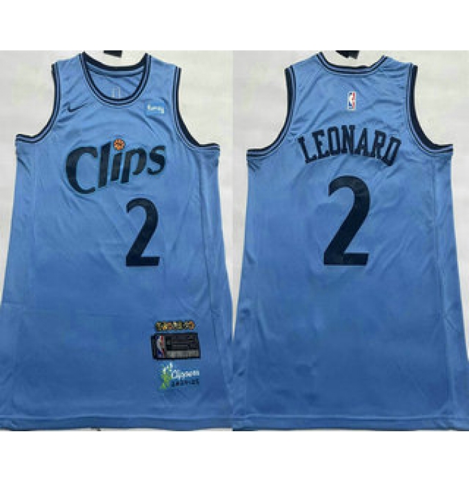 Men's Los Angeles Clippers #2 Kawhi Leonard Light Blue 2024 City Icon Sponsor Swingman Jersey