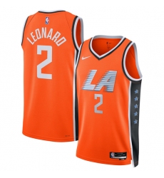 Men's Los Angeles Clippers #2 Kawhi Leonard Orange 2025-26 City Edition Swingman Stitched Jersey