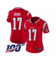 Women's New England Patriots #17 Antonio Brown Limited Red Inverted Legend 100th Season Football Jersey